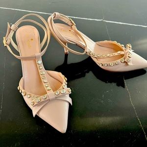 Kate Spade Light Pink T strap Pointy Rhinestone Heels 7.5